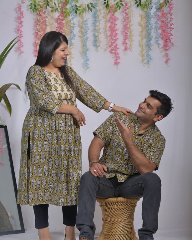 Mustard Block Print Couple Set