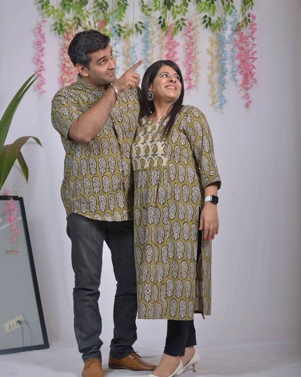 Mustard Block Print Couple Set