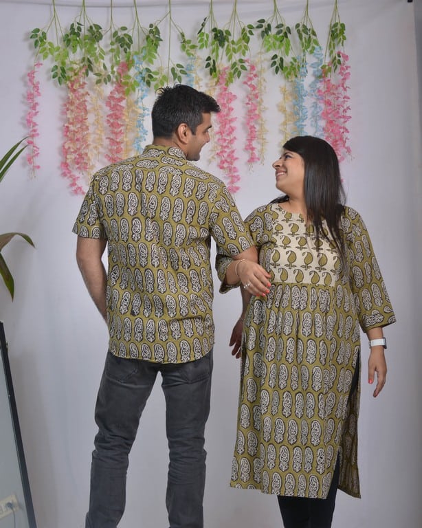 Mustard Block Print Couple Set