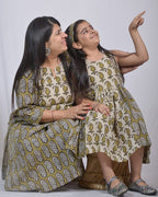 Mustard block print straight  Mother Daughter Twinning