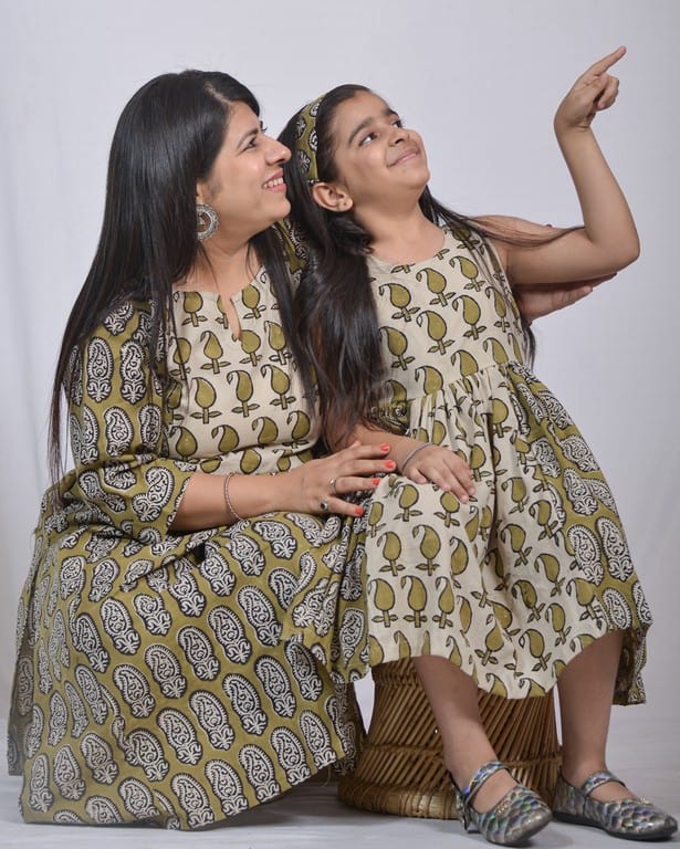 Mustard block print straight  Mother Daughter Twinning