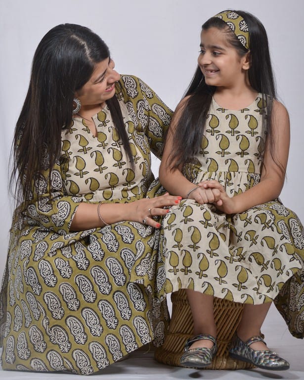 Mustard block print straight  Mother Daughter Twinning
