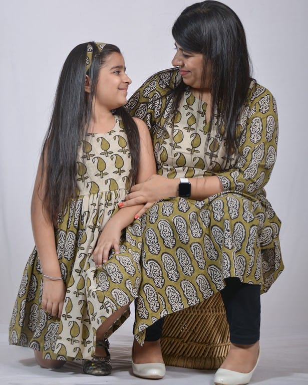Mustard block print straight  Mother Daughter Twinning
