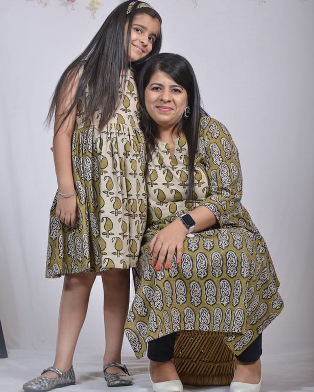Mustard block print straight  Mother Daughter Twinning