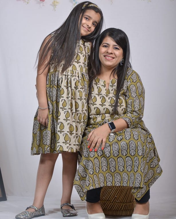 Mustard block print straight  Mother Daughter Twinning
