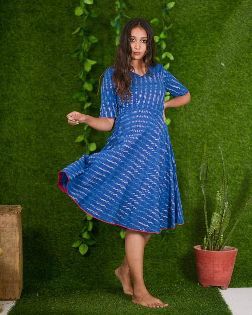 Royal Blue Ikat Flared Dress