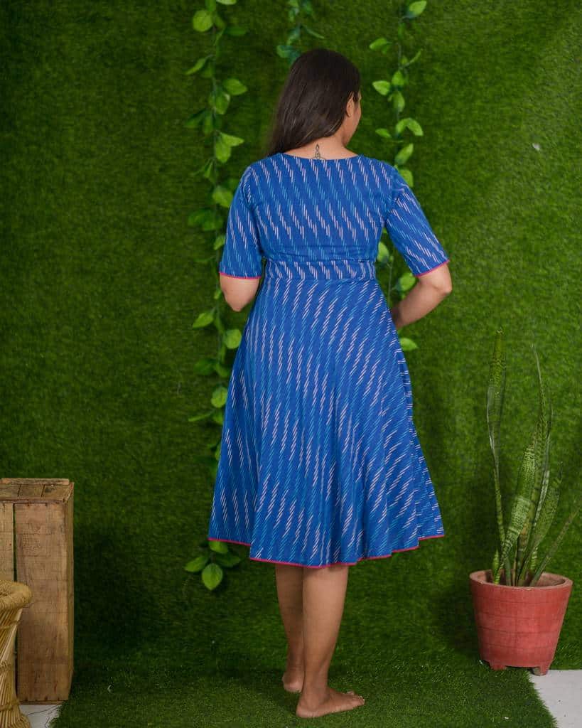 Royal Blue Ikat Flared Dress