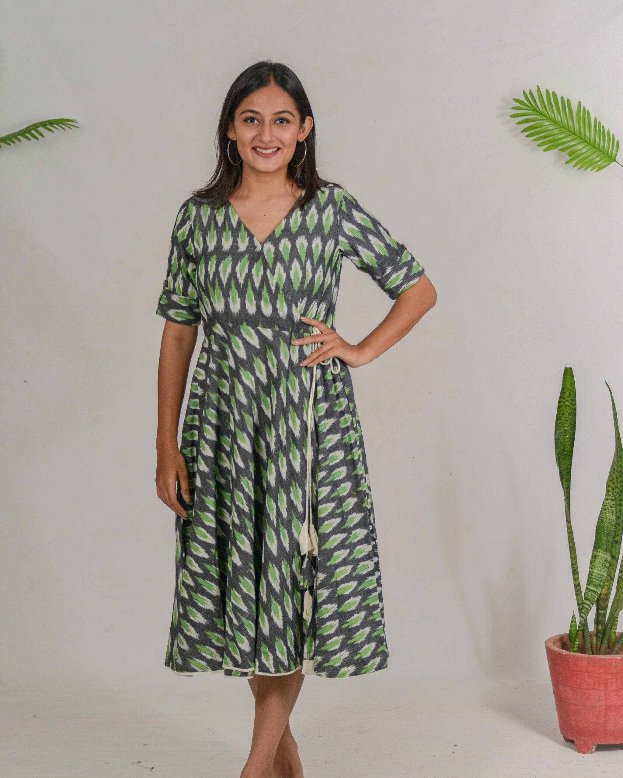 Dove Grey Ikat Angrakha Dress Main image