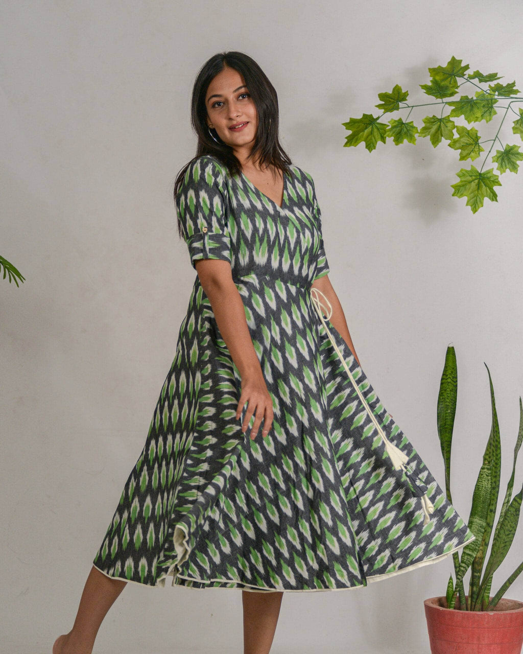 Dove Grey Ikat Angrakha Dress