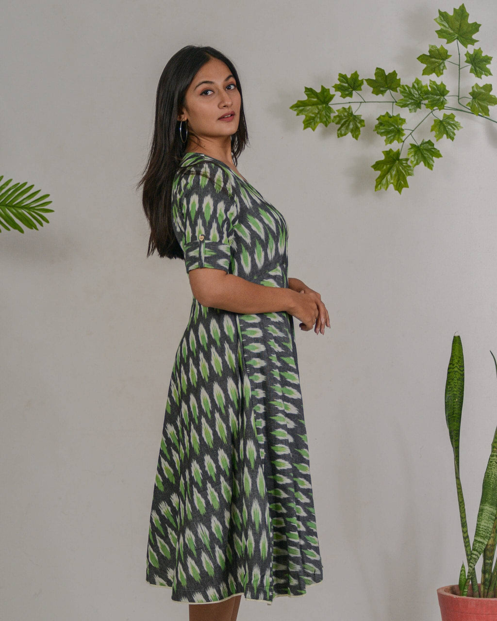 Dove Grey Ikat Angrakha Dress
