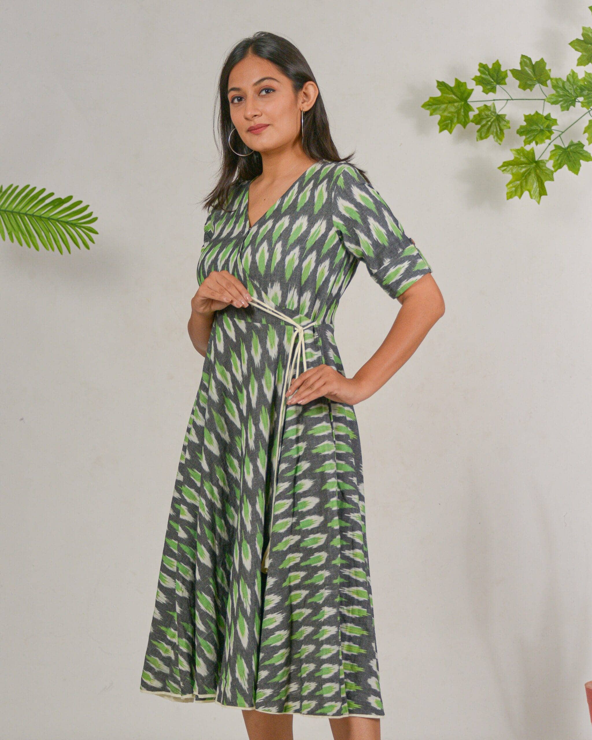 Dove Grey Ikat Angrakha Dress Secondary image