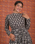 Tiered Black Forest Denim Cape Dress