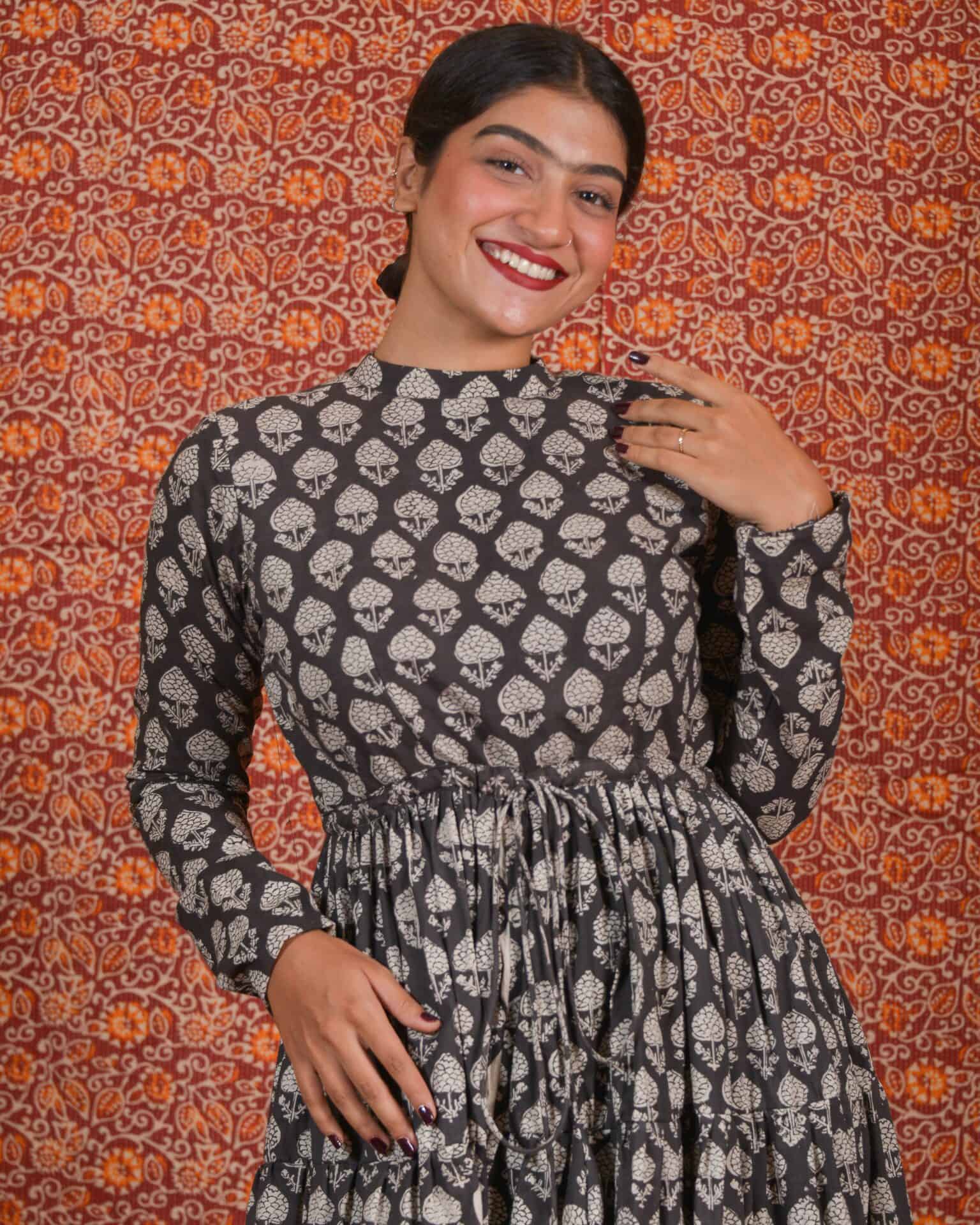 Tiered Black Forest Denim Cape Dress