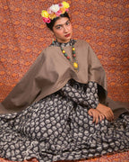 Tiered Black Forest Denim Cape Dress