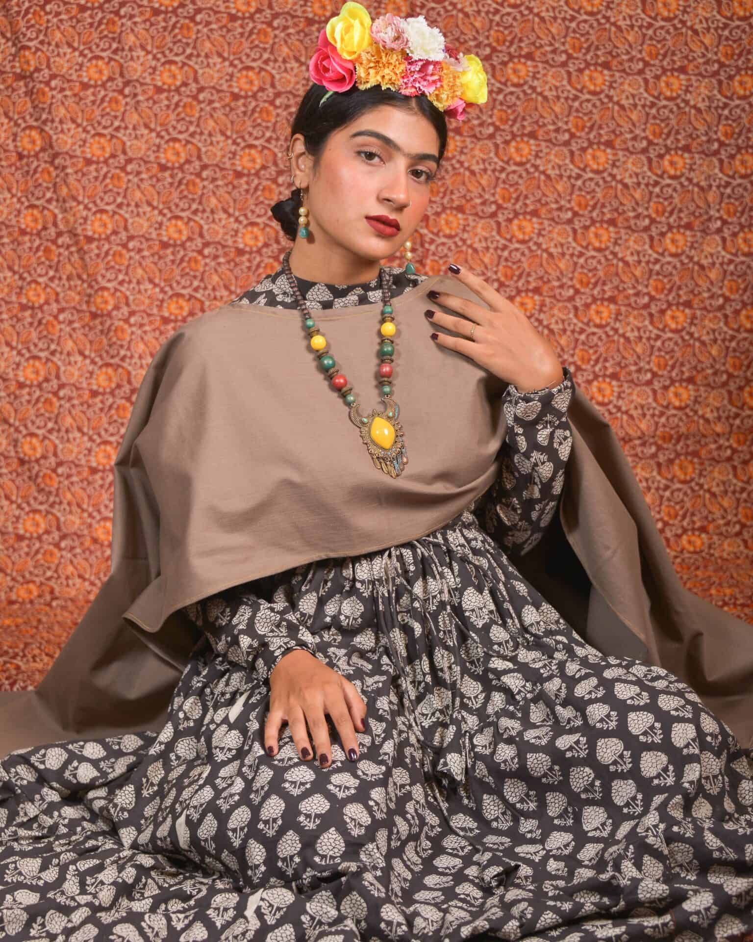 Tiered Black Forest Denim Cape Dress