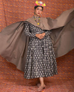 Tiered Black Forest Denim Cape Dress