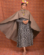 Tiered Black Forest Denim Cape Dress