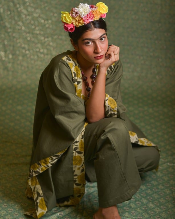 Yellow Canes Olive Green Denim Co-Ord Set