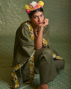 Yellow Canes Olive Green Denim Co-Ord Set