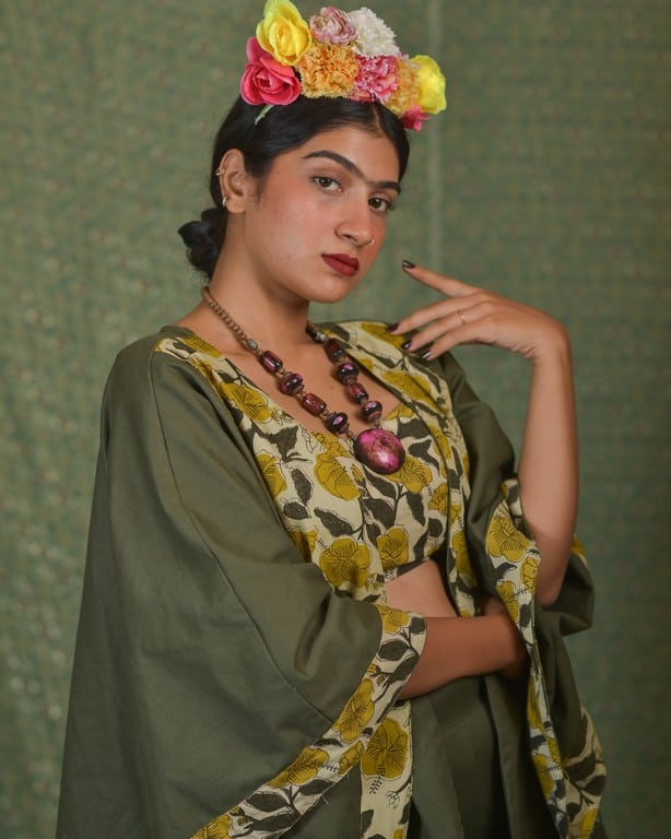 Yellow Canes Olive Green Denim Co-Ord Set