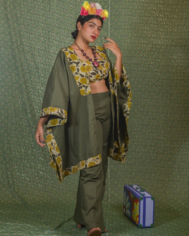 Yellow Canes Olive Green Denim Co-Ord Set Main image