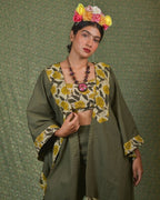 Yellow Canes Olive Green Denim Co-Ord Set