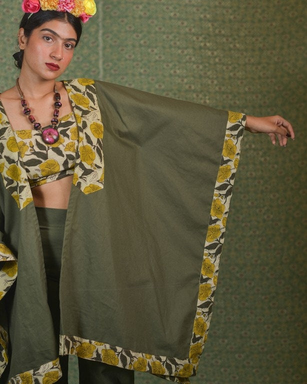 Yellow Canes Olive Green Denim Co-Ord Set