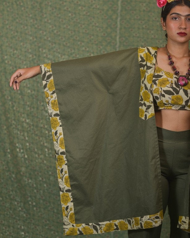 Yellow Canes Olive Green Denim Co-Ord Set