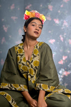 Yellow Canes Olive Green Denim Co-Ord Set