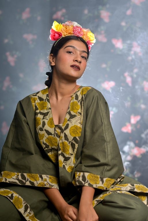 Yellow Canes Olive Green Denim Co-Ord Set