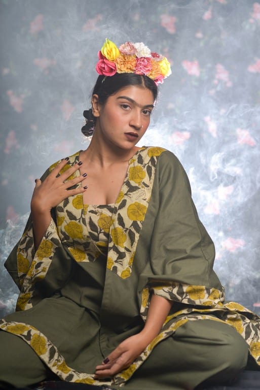 Yellow Canes Olive Green Denim Co-Ord Set