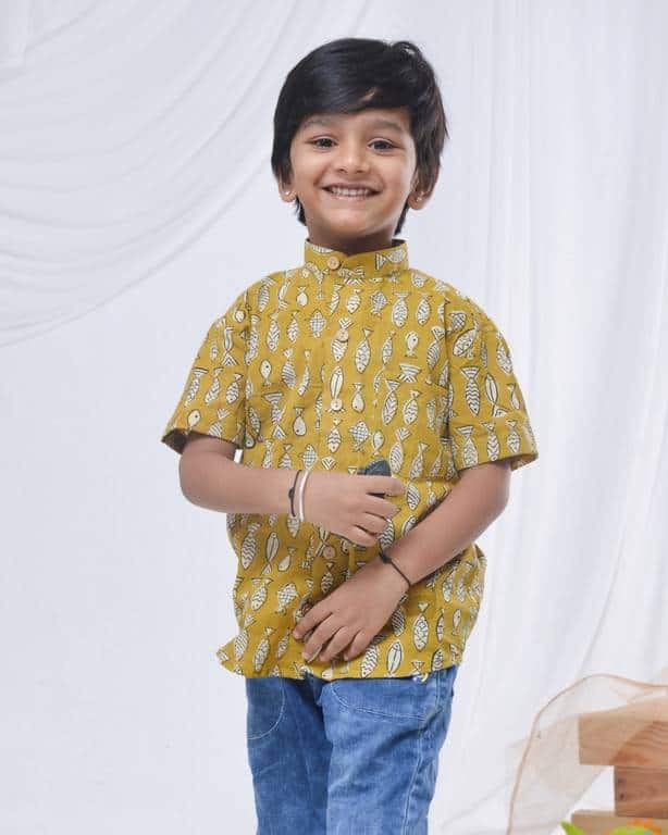 Yellow Fish Print Kids Shirt