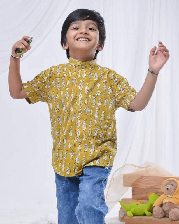 Yellow Fish Print Kids Shirt