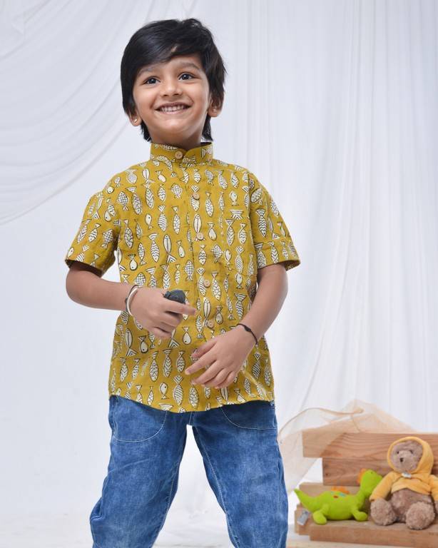 Yellow Fish Print Kids Shirt