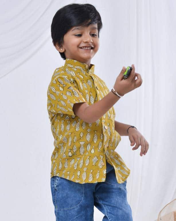 Yellow Fish Print Kids Shirt