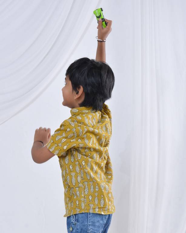 Yellow Fish Print Kids Shirt
