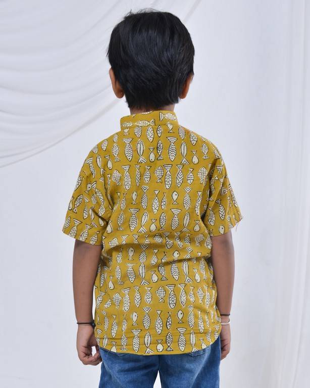 Yellow Fish Print Kids Shirt