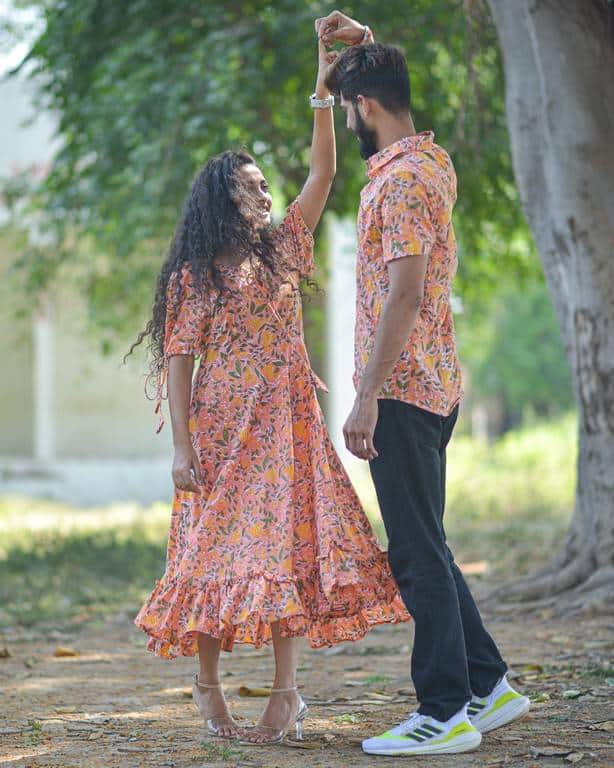 Coral Pearl Frill Dress Couple