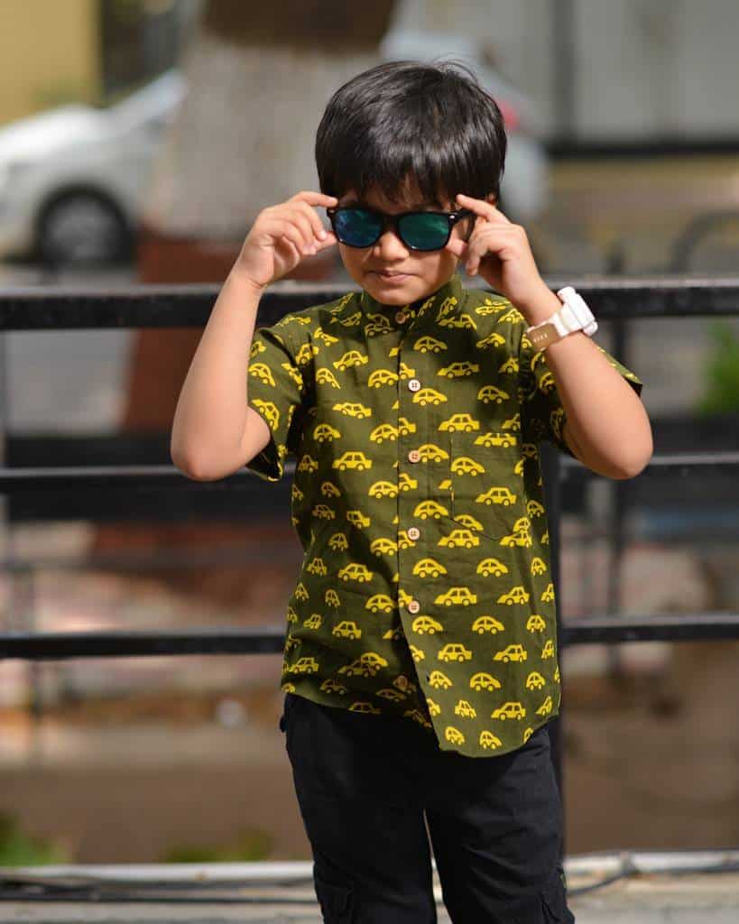 Green Car Print Kids Shirt Main image
