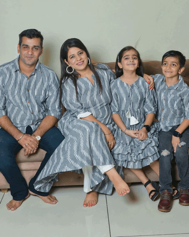 Grey Blast Kali Kurta Family Set