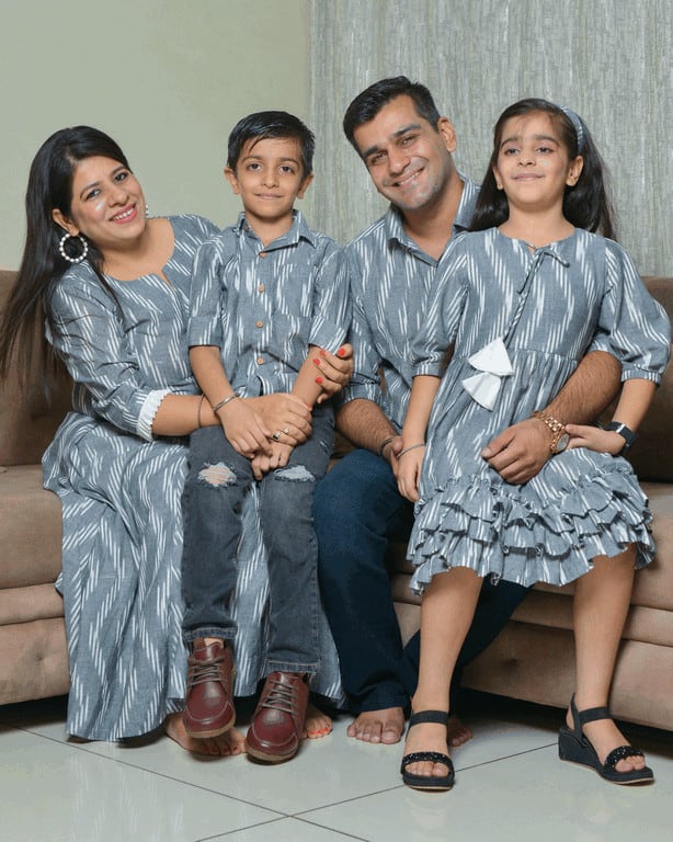 Grey Blast Kali Kurta Family Set