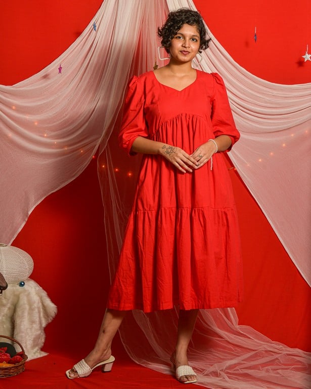 Cherry Red Tiered Dress