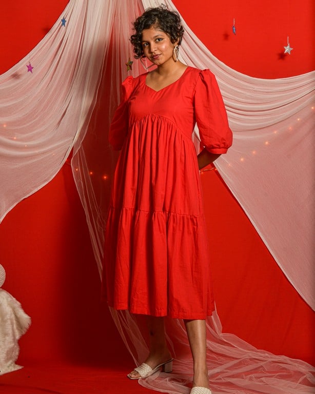 Cherry Red Tiered Dress