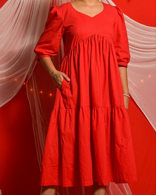 Cherry Red Tiered Dress