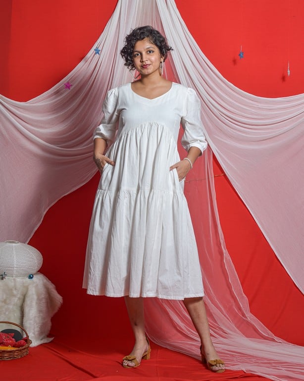 Snowy White Tiered Dress