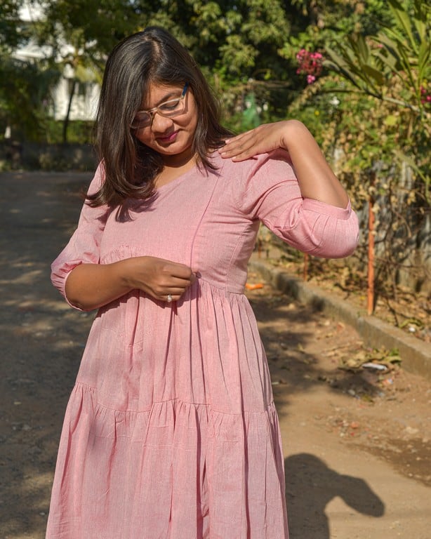 Orchid Pink Tiered Maternity Dress