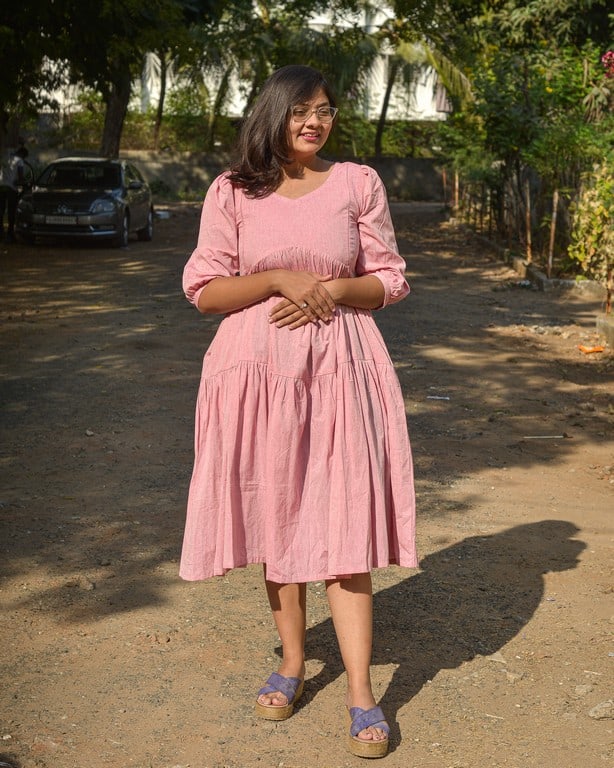 Orchid Pink Tiered Maternity Dress