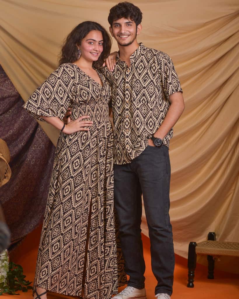 Cinnamon Black Slit Kirtle Couple Set