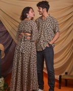 Cinnamon Black Slit Kirtle Couple Set