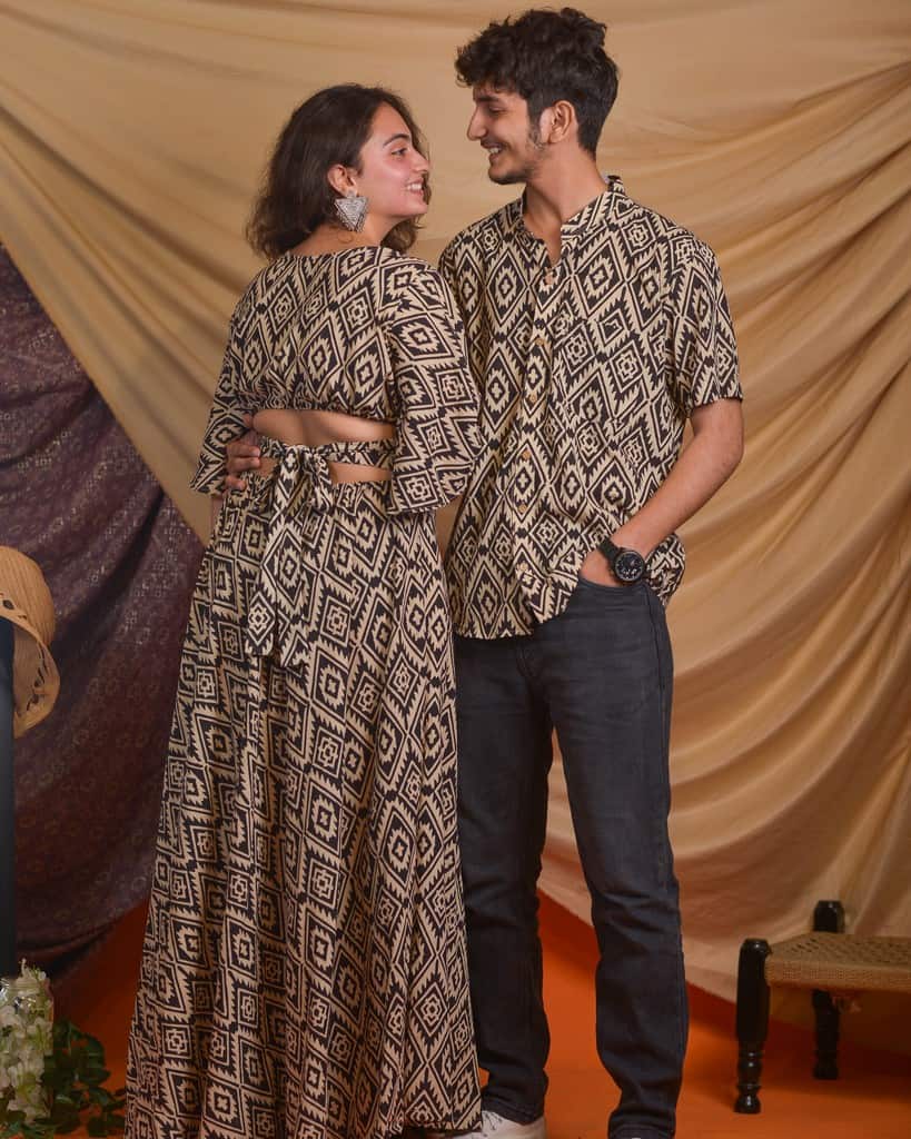 Cinnamon Black Slit Kirtle Couple Set